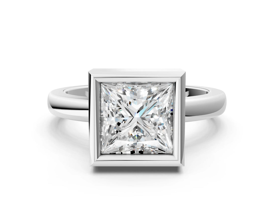 Platinum Bezel Set Princess Cut Solitaire Engagement Ring with Classic Band_7
