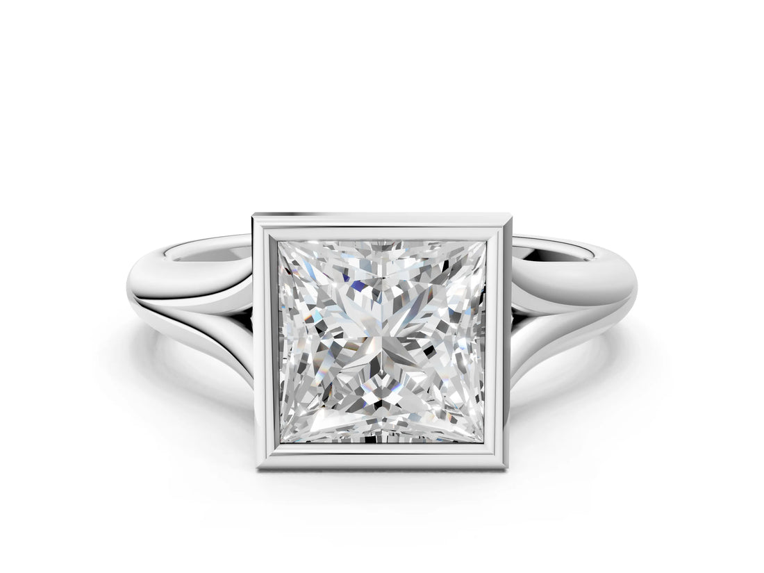 Platinum Bezel Set Princess Solitaire Diamond Ring with Smooth Band 1