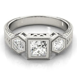 Platinum Bezel-Set Princess and Round Cut Milgrain Band Ring 1