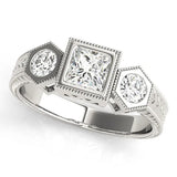Platinum Bezel-Set Princess and Round Cut Milgrain Band Ring
