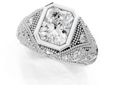Platinum Bezel Set Radiant Cut Diamond Milgrain Band Ring_14