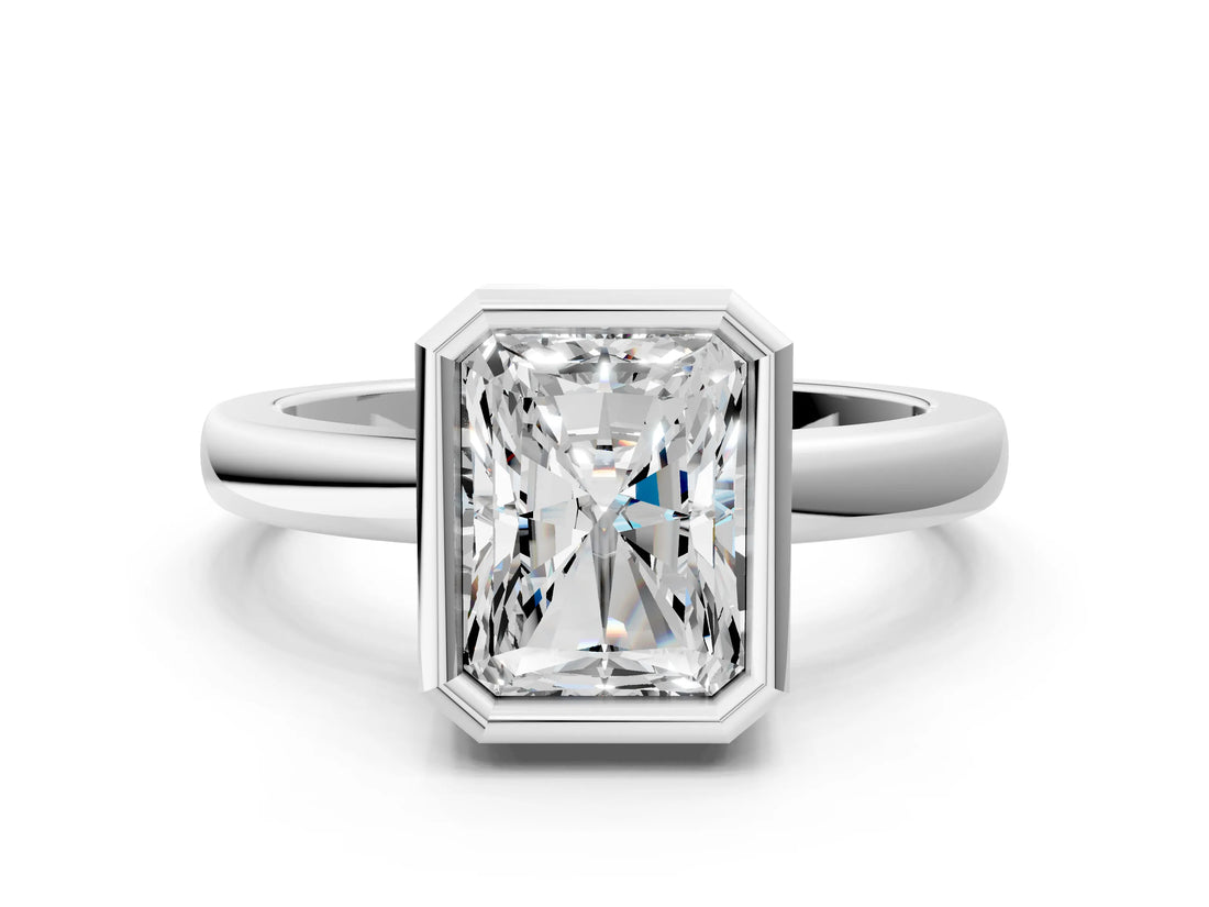 Platinum Bezel Set Radiant Cut Solitaire Engagement Ring with Classic Band_7