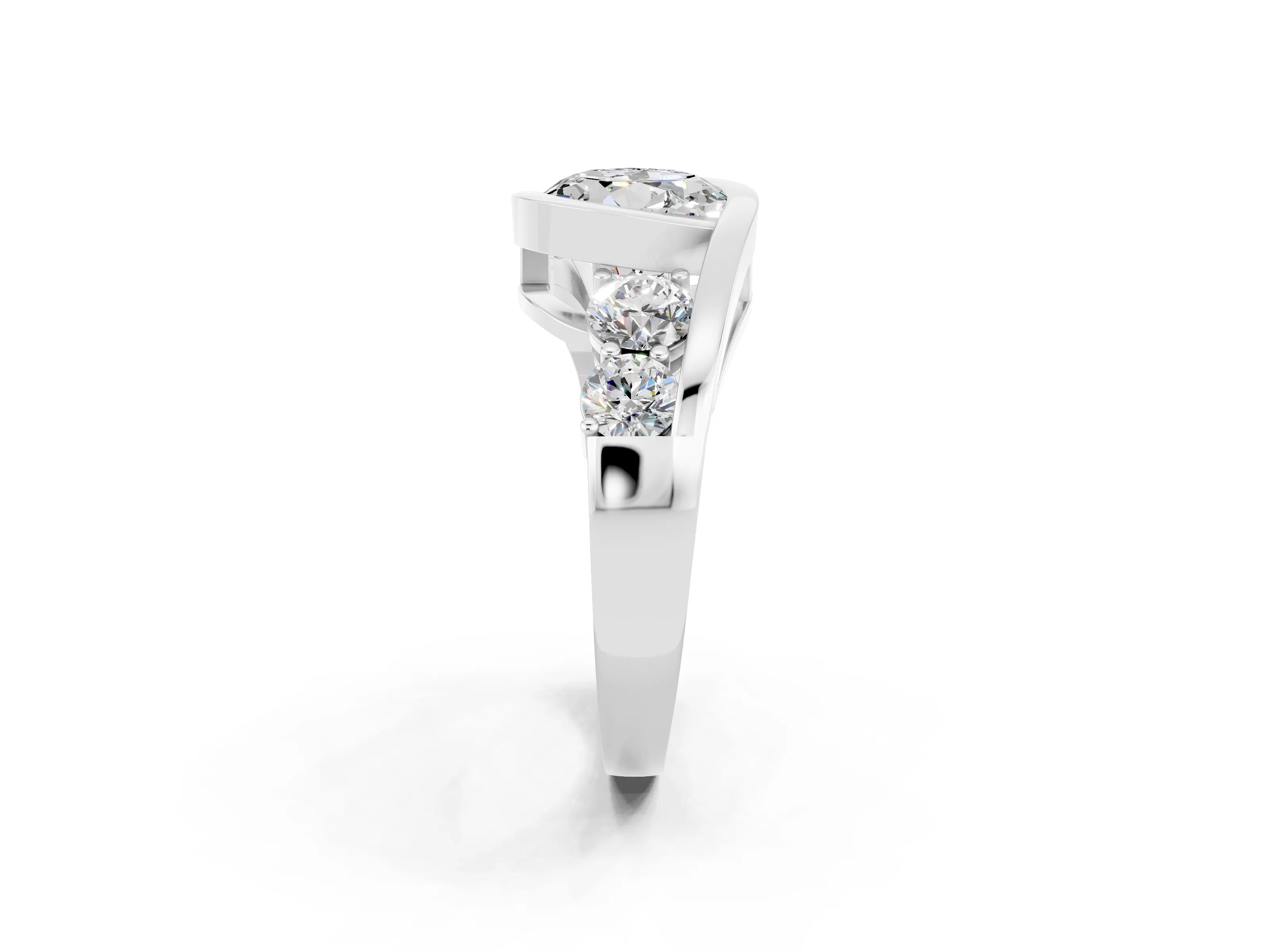Platinum Bezel Set Round Cut Diamond Split Shank Ring_10