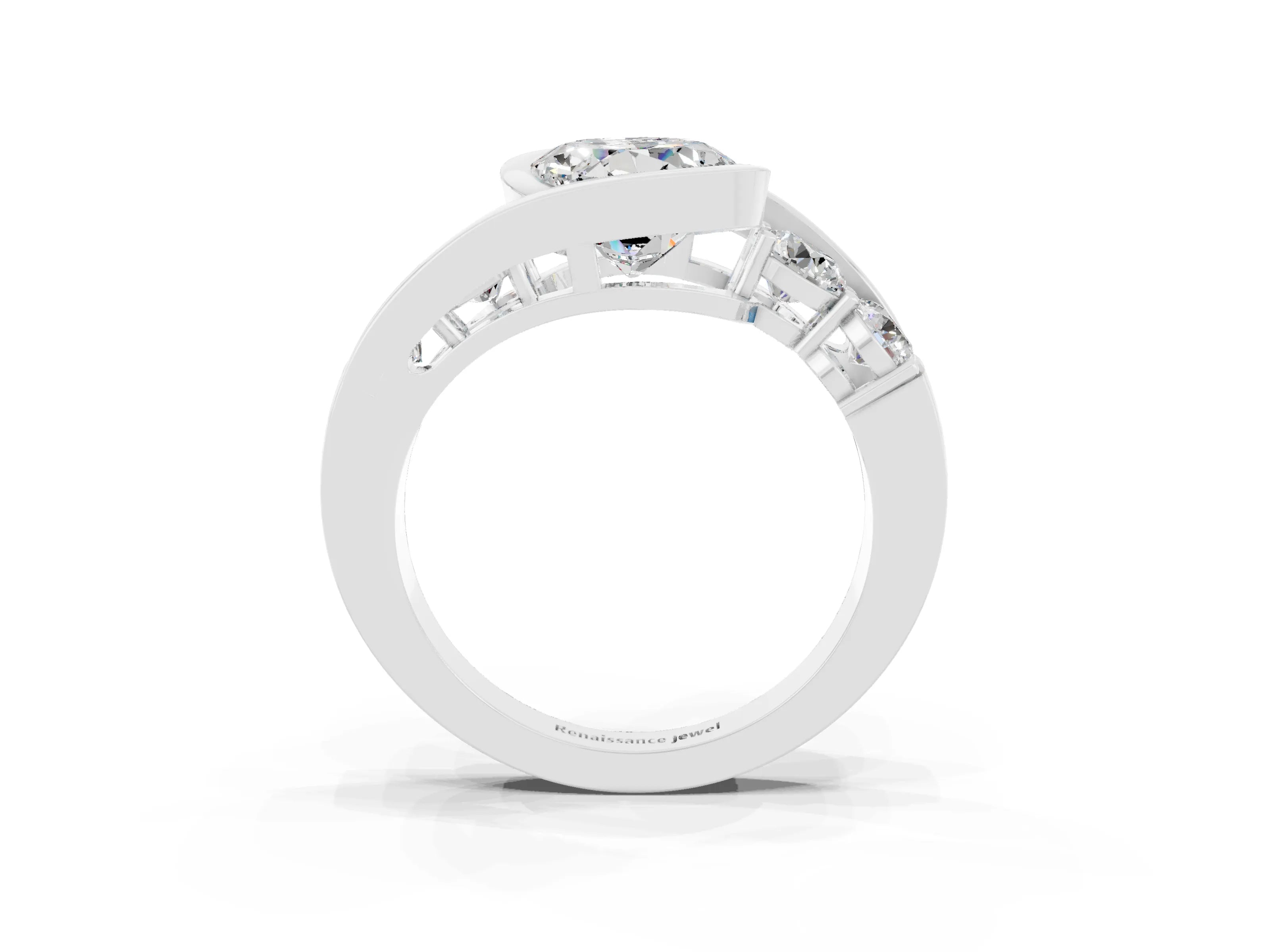 Platinum Bezel Set Round Cut Diamond Split Shank Ring_11