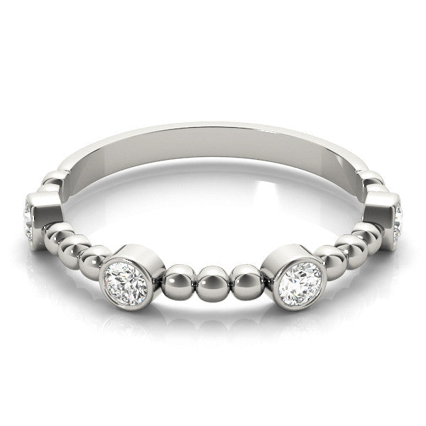 Platinum Bezel Set Round Diamond Beaded Band 2