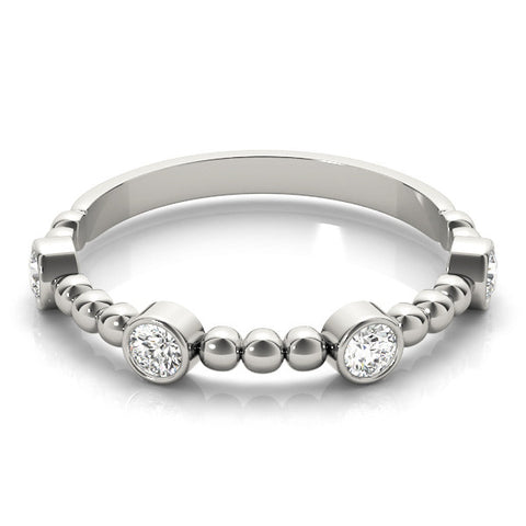 Platinum Bezel Set Round Diamond Beaded Band 2