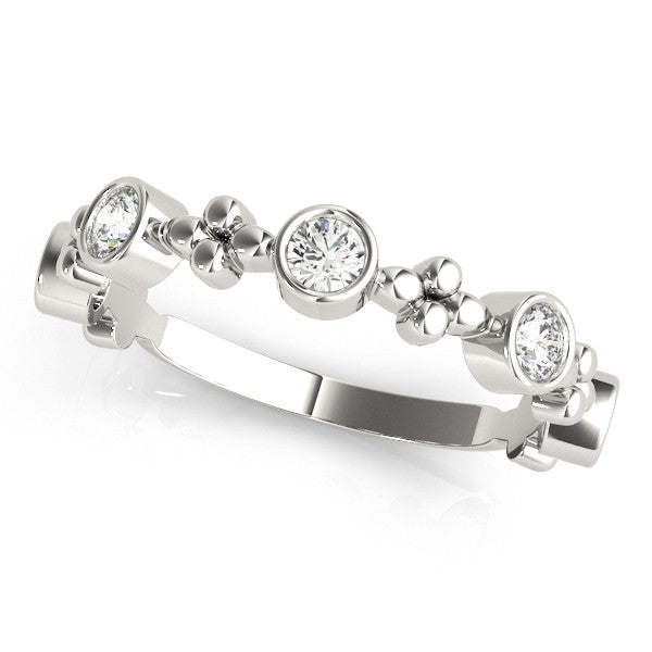 Silver Bezel Set Round Diamond Floral Eternity Band