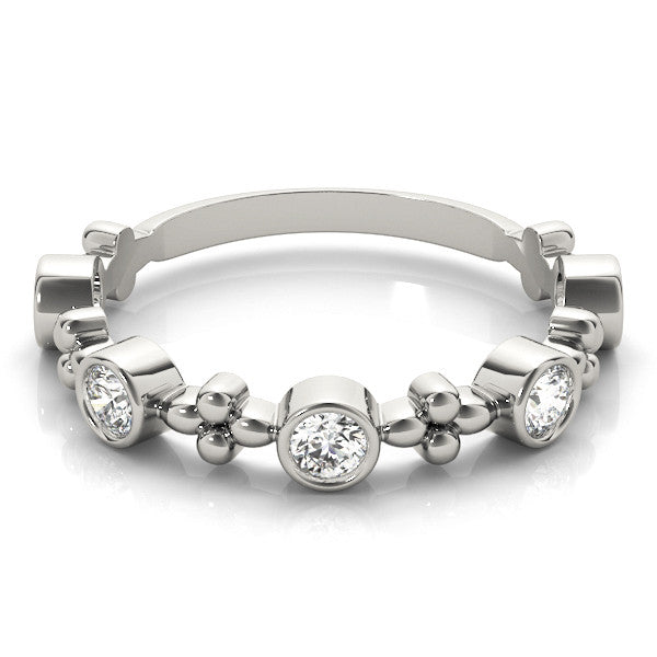 Silver Bezel Set Round Diamond Floral Eternity Band