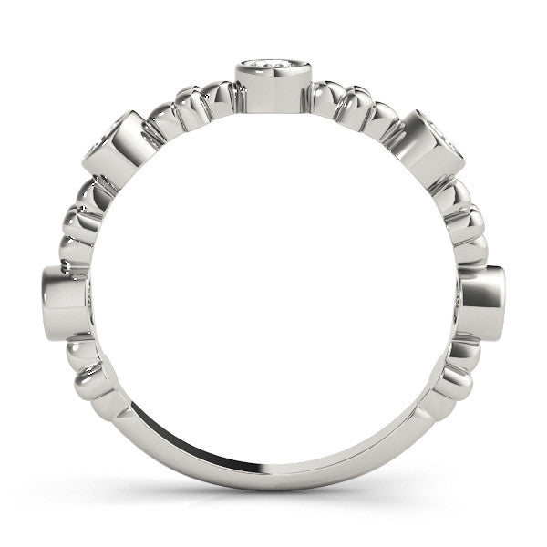 Silver Bezel Set Round Diamond Floral Eternity Band