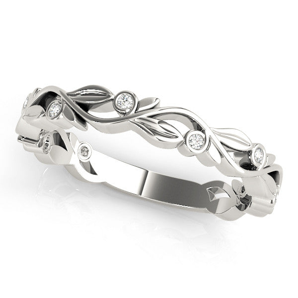 Platinum Bezel Set Round Diamond Leaf Eternity Band 1