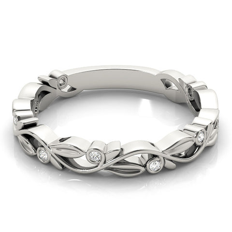 Platinum Bezel Set Round Diamond Leaf Eternity Band 2