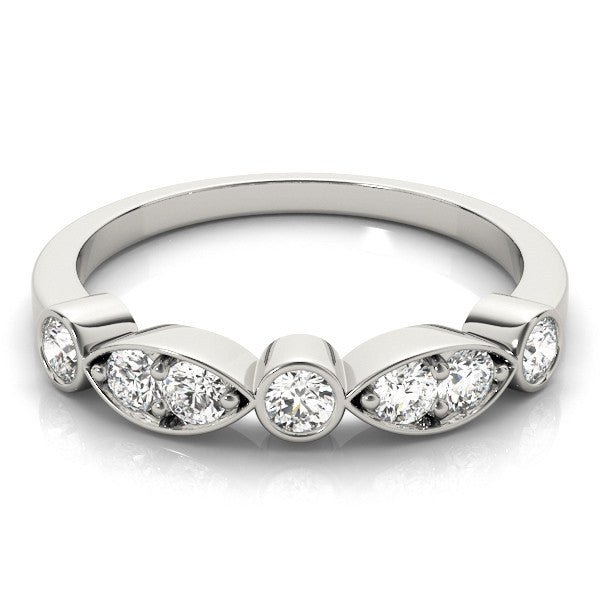 Platinum Bezel Set Round Diamond Marquise Band 2