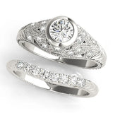 Platinum Bezel Set Round Diamond Milgrain Band Ring 1