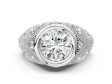Platinum Bezel Set Round Diamond Milgrain Band Ring_74