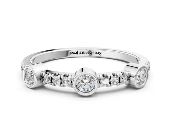 Platinum Bezel Set Round Diamond Pavé Band