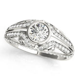 Platinum Bezel Set Round Diamond Split Shank Pavé Ring