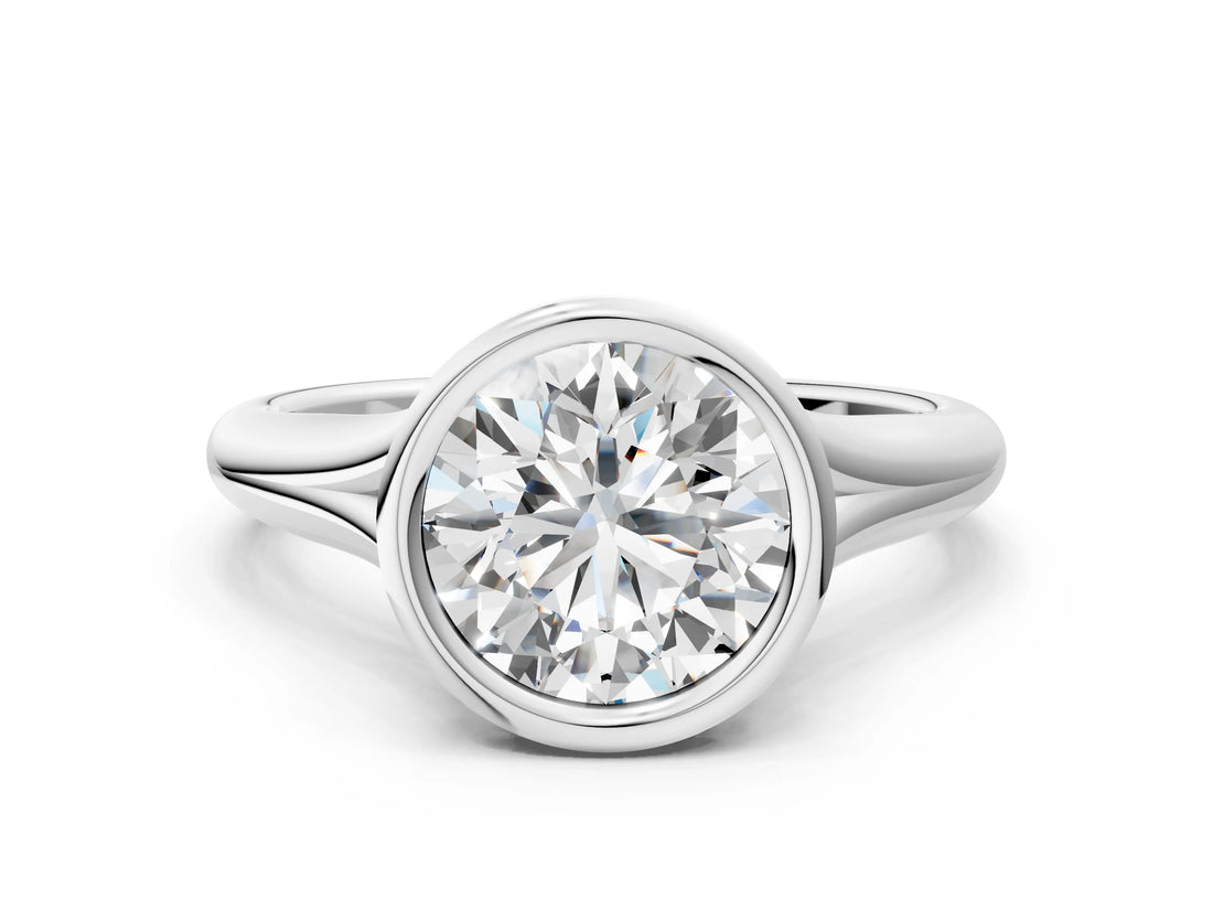 Platinum Bezel Set Round Solitaire Diamond Ring with Smooth Band 1