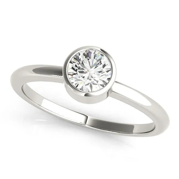 Platinum Bezel Set Round Solitaire Engagement Ring with Classic Band