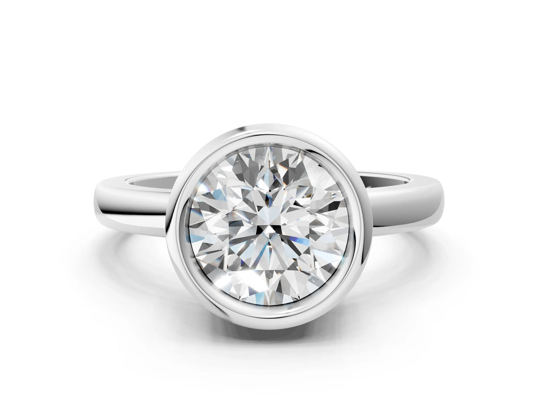 Platinum Bezel Set Round Solitaire Engagement Ring with Classic Band_74