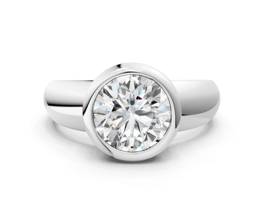 Platinum Bezel Set Round Solitaire Ring with Wide Band 1