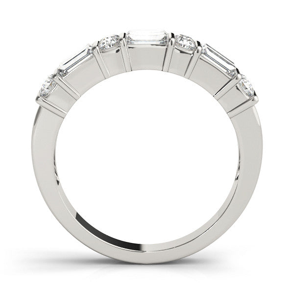 White gold Channel Set Baguette and Round Diamond Band with Bar Prongs