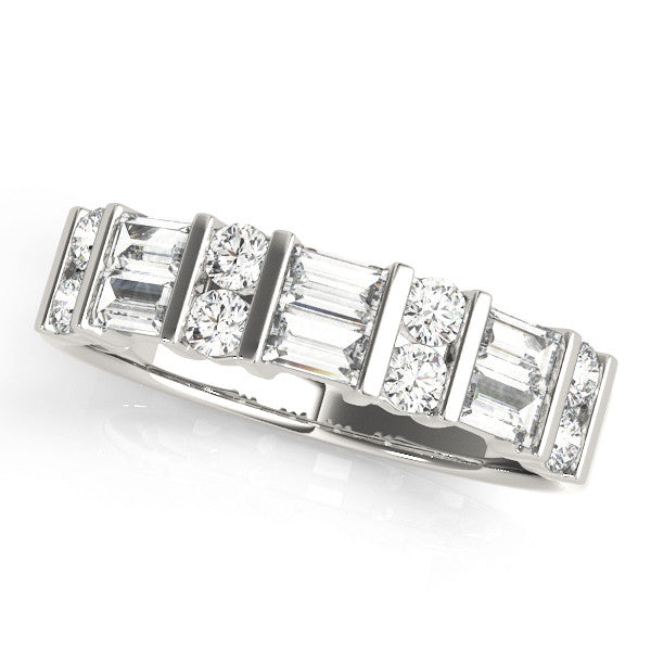 Platinum Channel Set Baguette and Round Diamond Eternity Band