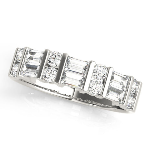 Platinum Channel Set Baguette and Round Diamond Eternity Band