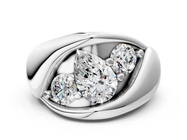 Platinum Pear-Shaped Three Stone Bypass Engagement Ring Setting with Crossover Band