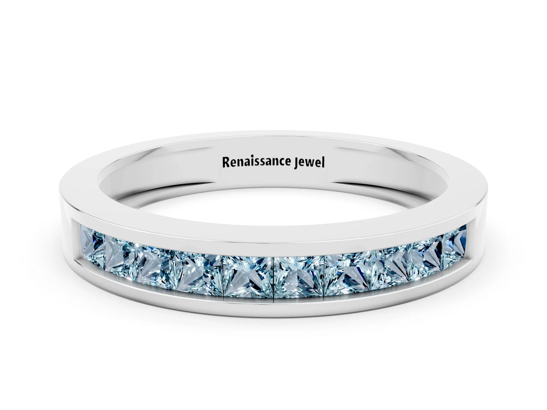 Platinum Channel Set Princess Cut Aquamarine Eternity Band_12