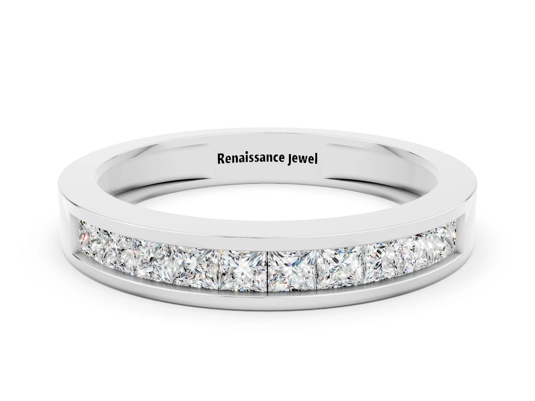 Platinum Channel Set Princess Cut Moissanite Eternity Band_24