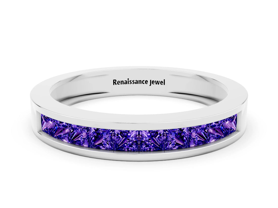 Platinum Channel Set Princess Cut Tanzanite Eternity Band_12