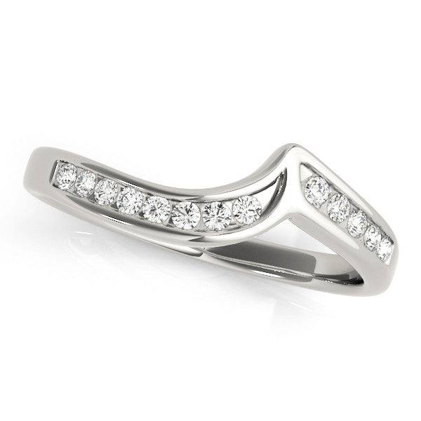 14K White Gold Channel-Set Round Diamond Contour Band