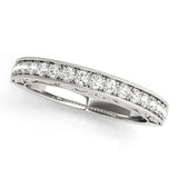 Platinum Channel Set Round Diamond Eternity Band with Milgrain Edging