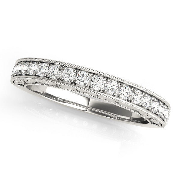 Silver Channel Set Round Diamond Eternity Band with Milgrain Edging
