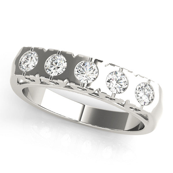 Platinum Channel Set Round Diamond Flat Band with Prong Setting