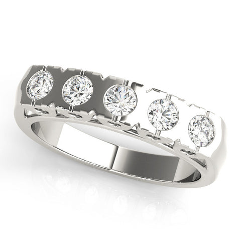 Platinum Channel Set Round Diamond Flat Band with Prong Setting