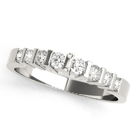 Platinum Channel Set Round Diamond Half Eternity Band with Bar Prong Setting