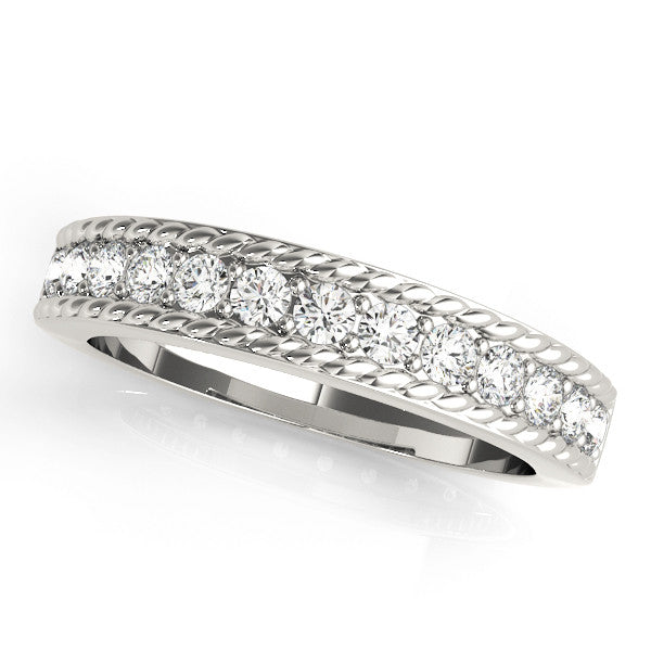 Platinum Channel Set Round Diamond Milgrain Edge Band