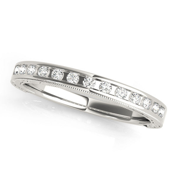 Platinum Channel Set Round Diamond Milgrain Edge Wedding Band
