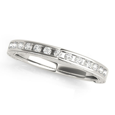 Platinum Channel Set Round Diamond Milgrain Edge Wedding Band