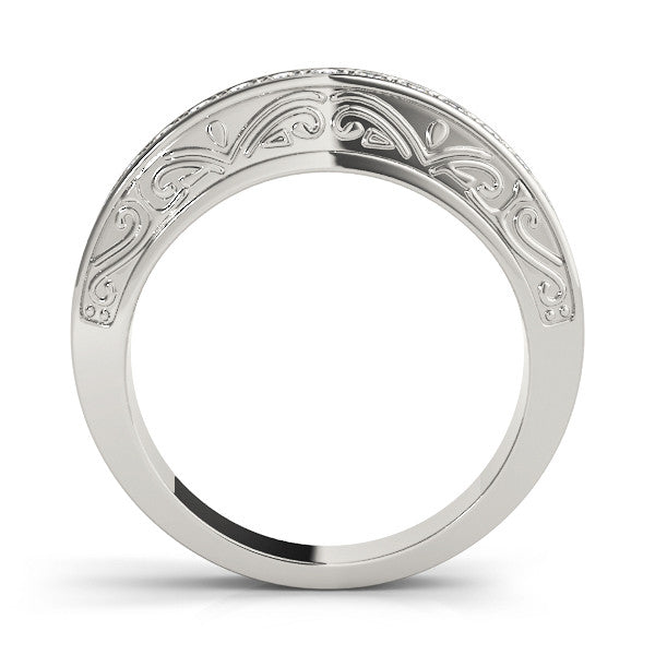 Platinum Channel Set Round Diamond Milgrain Engraved Band 1