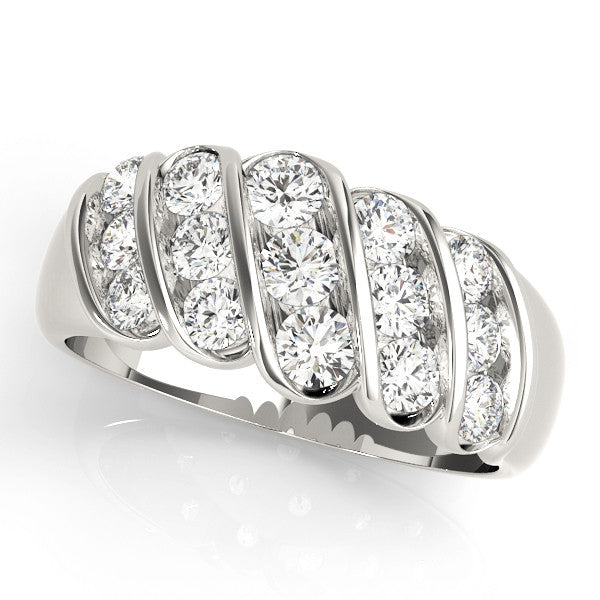 Platinum Channel Set Round Diamond Multi-Row White Gold Band