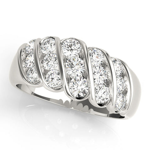 Platinum Channel Set Round Diamond Multi-Row White Gold Band