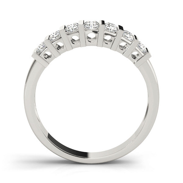Platinum Channel Set Round Diamond Step Band with Bar Prong Setting 1