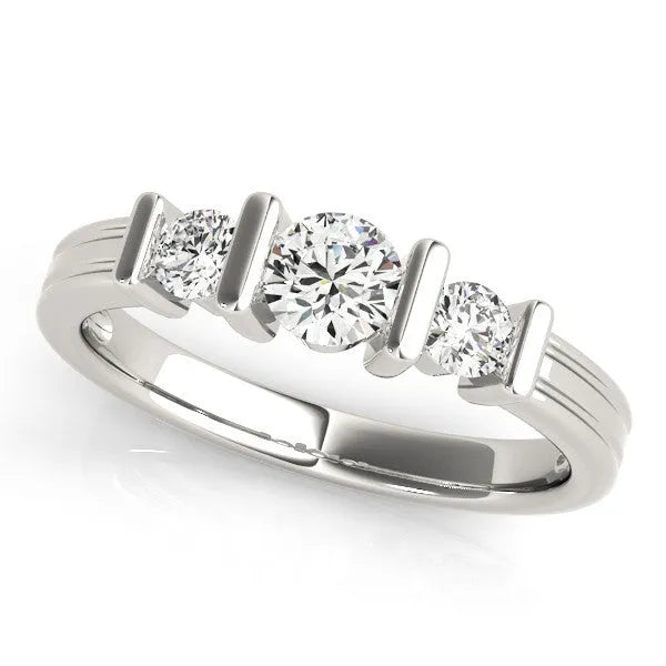 Platinum Channel Set Round Diamond Trio Bar Prong Ring