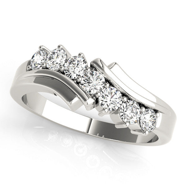 Platinum Channel Set Round Diamond Wave Band with Shared Prong Setting