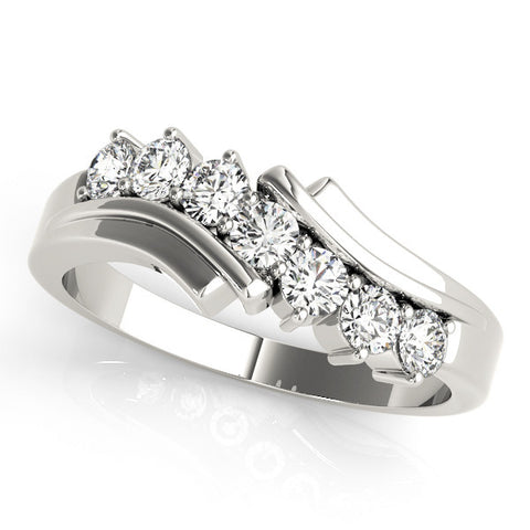 Platinum Channel Set Round Diamond Wave Band with Shared Prong Setting