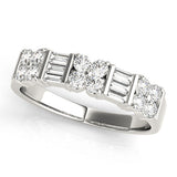 14K White Gold Channel Set Round and Baguette Diamond Anniversary Band with Prong Setting