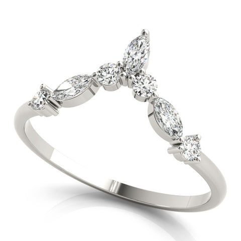 Platinum Chevron Marquise and Round Diamond Open Band with Prong Setting 1