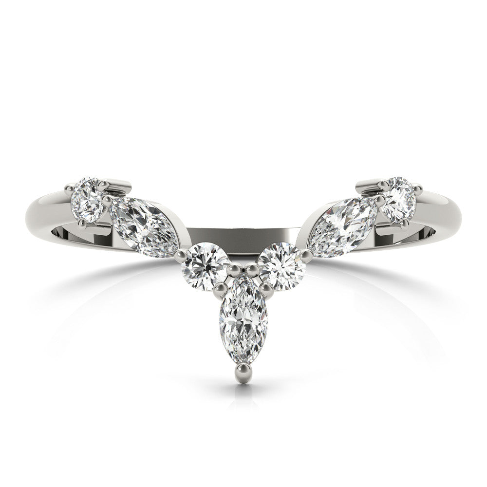 Platinum Chevron Marquise and Round Diamond Open Band with Prong Setting 2